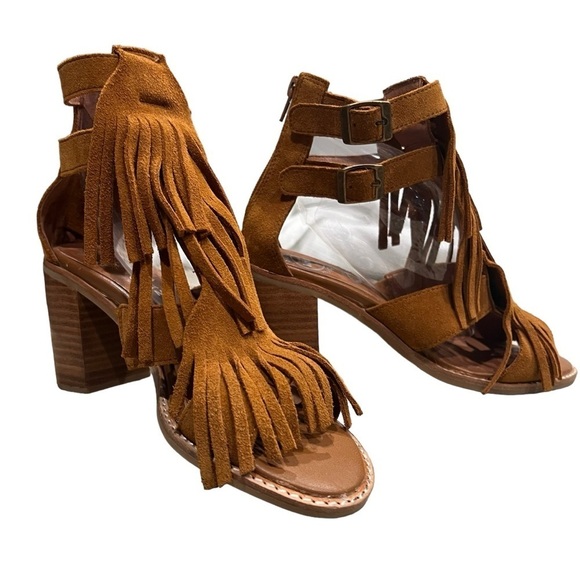 Jeffrey Campbell Western Revival Fringe Dodge Suede Stacked Heel Sandals Size 8 - Picture 1 of 15
